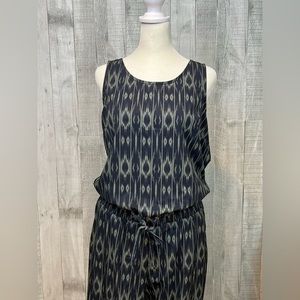 Althleta Ikat Sleeveless Drawstring Romper Jumpsuit‎ Grey & Olive Size 10